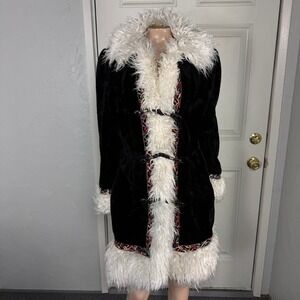 Vintage 60s 70s Borg Penny Lane Jacket Faux Fur Leather Button Velvet Embroider
